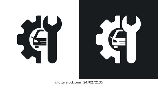 Car mechanic icon set. Car vehicle garage service vector icon in car repair workshop sign.