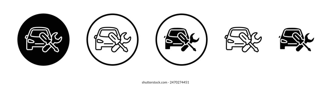 Car mechanic icon set. Car vehicle garage service vector symbol in car repair maintenance workshop sign style.