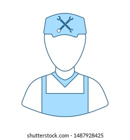 Icono mecánico del coche. Línea Delgada Con Diseño De Relleno Azul. Ilustración vectorial.
