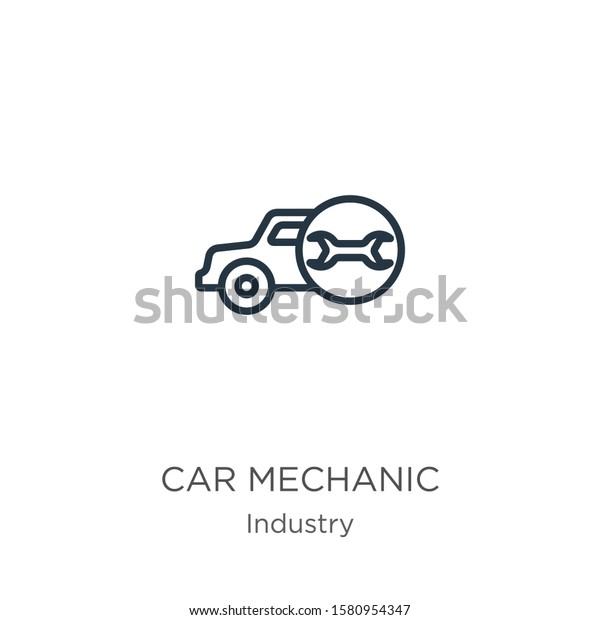 Car mechanic icon. Thin linear car\
mechanic outline icon isolated on white background from industry\
collection. Line vector sign, symbol for web and\
mobile