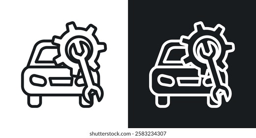 Car mechanic icons in black and white liner strokes for web design.