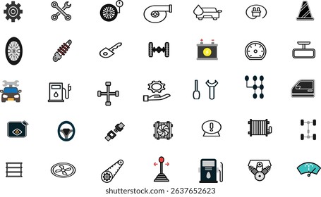  Car Mechanic Icons Collection - Tools, Engine, Parts, and Vehicle Maintenance