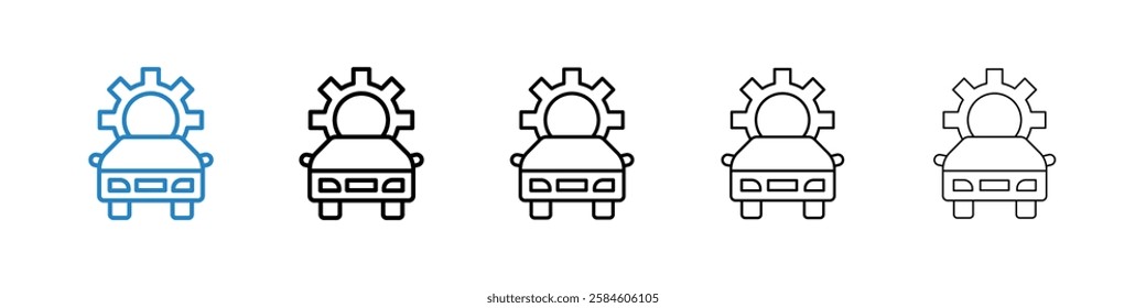 Car mechanic icons in five different stroke sizes