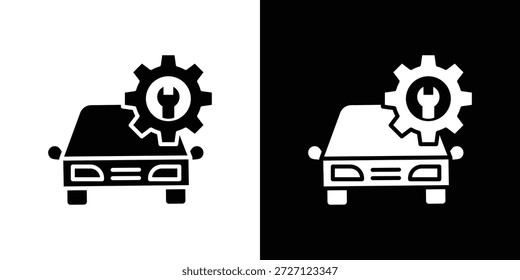 Concepto de Vector plano de iconos mecánicos de automóviles. Ilustraciones en blanco y negro