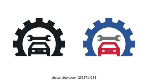 Car mechanic icons set vectors black and colored style