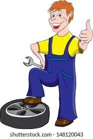Car mechanic with a key showing sign of good