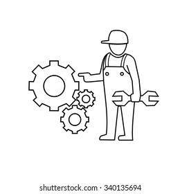 Car Mechanic outline vector.