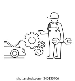 Car Mechanic outline vector.