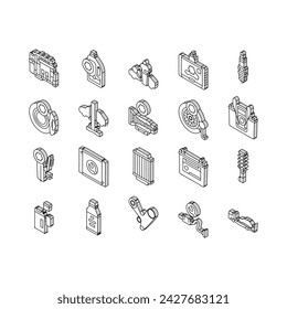 car mechanic repair service isometric icons set. auto garage, technician maintenance, shop engine, man vehicle, worker motor car mechanic repair service color line