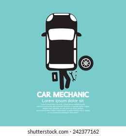 Car Mechanic Repairing Under Automobile Vector Illustration