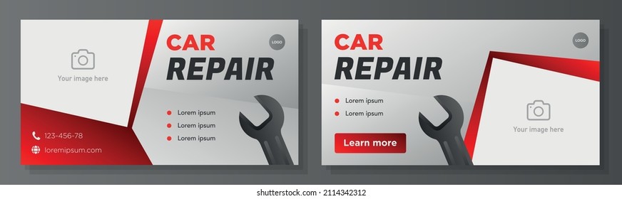 Car Mechanic Service Banner Template Set, Vehicle Repair Advertisement, Automotive Business Ad, Mechanical Tools Flyer, Card, Isolated On Background.