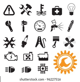 Car mechanic and service tools, icon set