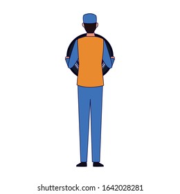 car mechanic standing back icon over white background, colorful design, vector illustration