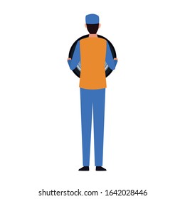 car mechanic standing back icon over white background, vector illustration