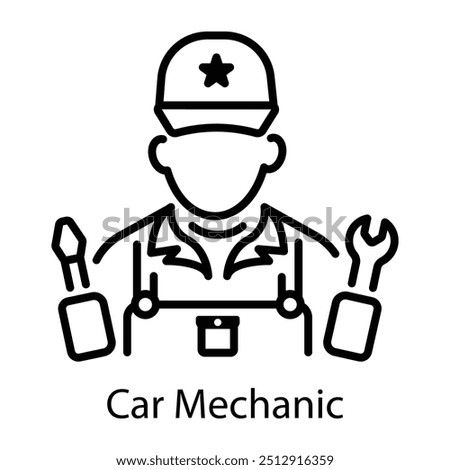 Car mechanic with tools, line style icon 