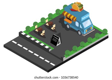 car mexican food in the park, vector illustration