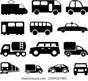 Car, micro bus, van , train Icons Set on White Background. illustration