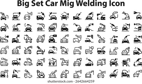 carro MIG Soldagem Icon.eps coleção, esboços, ilustrações logotipo, símbolos da web, estilo contorno pictogramas pacote isolado no fundo branco. Gráficos vetoriais. ilustração de stock