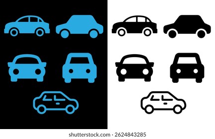 Silhuetas de carro mini Cooper - vetor. Simples coleção de ícone de carro isolado em um fundo branco. Símbolo de visão frontal de automóvel, veículo, automóvel, sedan, van. Conceito de transporte, compartilhamento de carro ou entrega