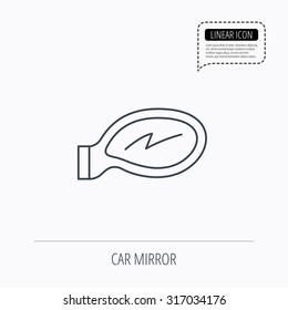 Car mirror icon. Driveway side view sign. Linear outline icon. Speech bubble of dotted line. Vector