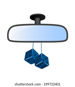 Car mirror with pair of blue dices 