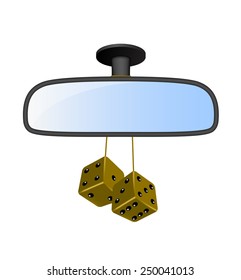 Car mirror with pair of brown dices 