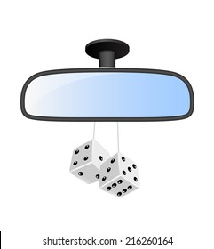 Car mirror with pair of white dices 