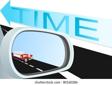 Car mirror and is reflected in it is expensive and vintage car