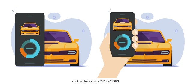 Car mobile cell phone data scan check icon vector graphic flat, vehicle diagnostic info data on cellphone smartphone app, automobile security testing diagnostic service connection image clipart