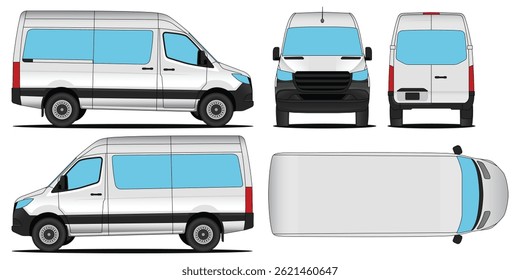 Car Mockup Vetor - Realista carro Sprinter mockup para branding em fundo branco isolado. Com Vista Lateral, Frontal E Traseira