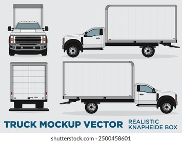 Car Mockup Vector - Realistic truck box mockup for car branding on gray background. Truck Vector With Side, Front, Rear Views.
