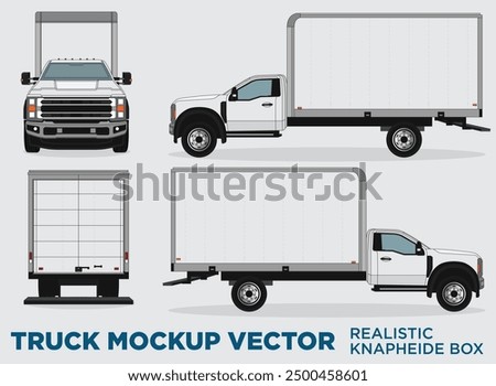 Car Mockup Vector - Realistic truck box mockup for car branding on gray background. Truck Vector With Side, Front, Rear Views.