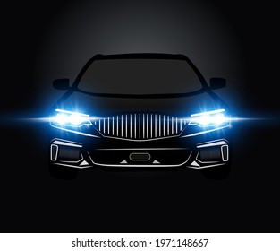 Car modern headlights vector on dark back ground