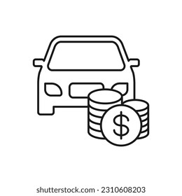 Car with money. Auto insurance icon line style isolated on white background. Vector illustration