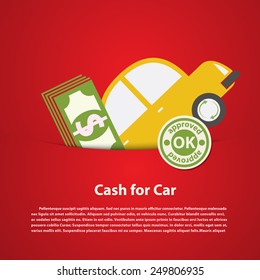 Car And Money, Cash For Car, Exchanging Concept, Approved Icon