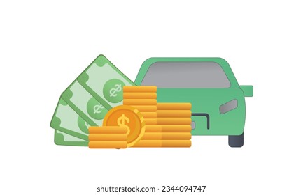 car money vector illustration isolated on white concept of car expenses, car savings, financial success, loan.on white background.Vector Design Illustration.
