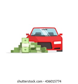 Car money vector illustration isolated on white, concept of car expenses, auto savings, financial success, loan