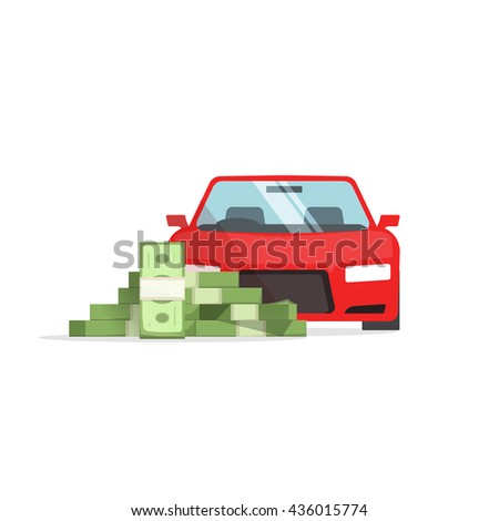 Car money vector illustration isolated on white, concept of car expenses, auto savings, financial success, loan