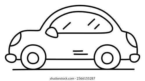 Car - Monochrome Simple Vehicle Model in Side View for Web Icon Design and Toy Worksheet Decoration for Kids
