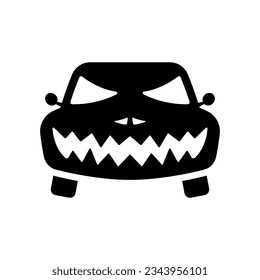 Car monster icon. Black silhouette. Front view. Vector simple flat graphic illustration. Isolated object on a white background. Isolate.