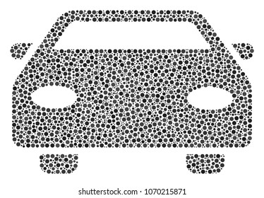 Car mosaic of circle dots in different sizes and color hues. Small circles are combined into car vector illustration. Dotted vector illustration.