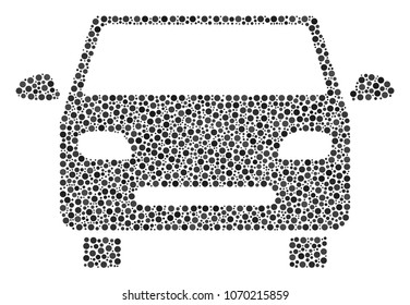 Car mosaic of dots in different sizes and color tinges. Round dots are composed into car vector mosaic. Dotted vector illustration.