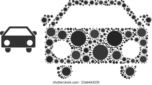 Car Mosaic Icon. Vector Collage Is Made Of Random Viral Icons. Viral Mosaic Car Icon. Car Collage For Isolation Templates.