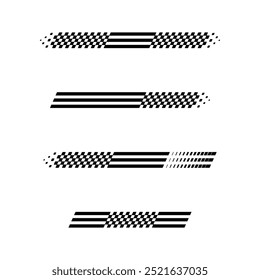 Car and moto sports decals. Black checkered halftone designs for racing tournaments and competitions. Sample bold speed text words with linear patterns