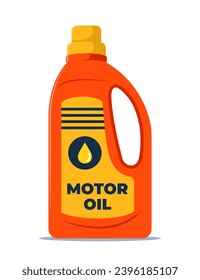 Car motor oil in plastic canister isolated on white background. Engine liquid bottle. Vector illustration