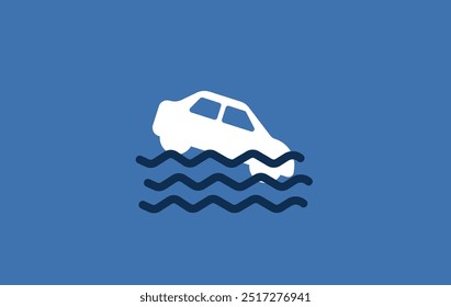 Car motor vehicle drowning in water illustration