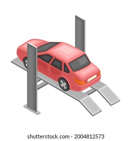 Car or Motor Vehicle Service with Operation and Maintenance Procedure Isometric Vector Illustration