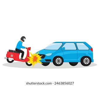 Car and motorbike accident concept illustration.flat style vector illustration