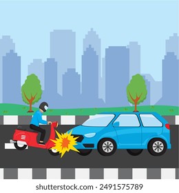 Car and motorbike accident concept illustration.flat style vector illustration.