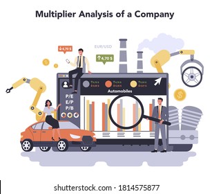 Car and motorcycle production industry online service or platform . Machine manufacturing. Multiplier analysis of a company. Isolated flat illustration